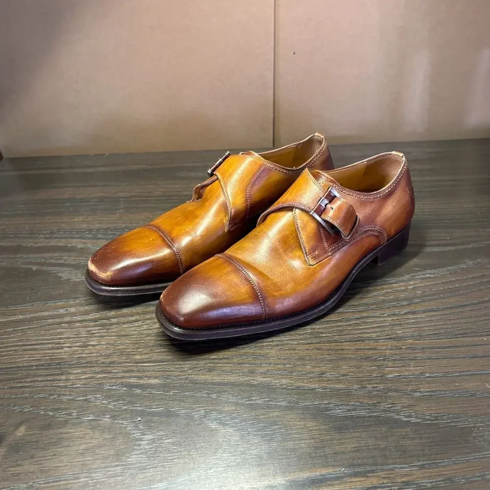 MAGNANNI Lennon Single Monk Strap Dress Shoes 8.5 Brown Leather 21447 Spain